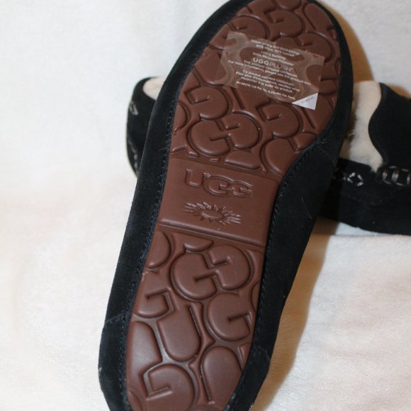 NEW UGG WOMEN'S ANSLEY SUEDE SHEARLING LINED MOCCASSIN SLIPPERS BLACK - Picture 5 of 6
